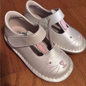 Livie & Luca Silver Bunny Mary Jane Shoes with Pink Ear Details
